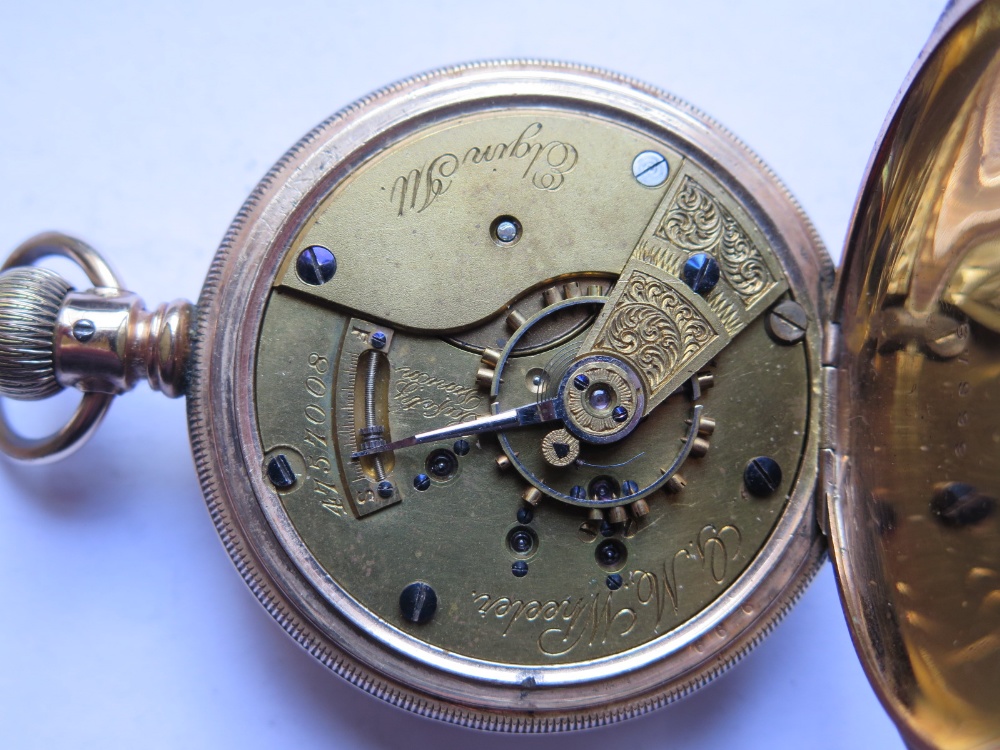 An Elgin Illionois G.M. Wheeler Keyless Full Hunter Pocket Watch with gold plated case, running, - Image 2 of 2