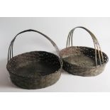 A Pair of Japanese? Woven Copper Baskets with handled, 20cm diam.