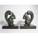 A Pair of Franjou Green Patinated Squirrel Bookends, 15cm