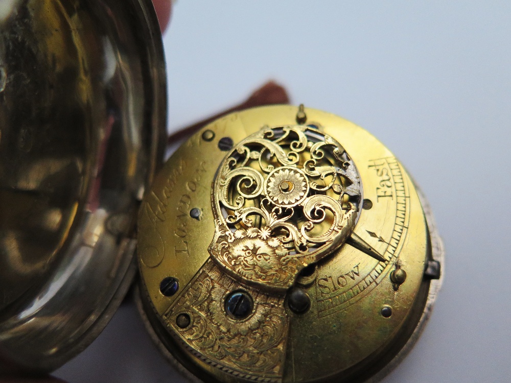 A George IV Silver Pair Cased Pocket Watch, the enamelled dial with Roman numerals, the single chain - Image 2 of 3