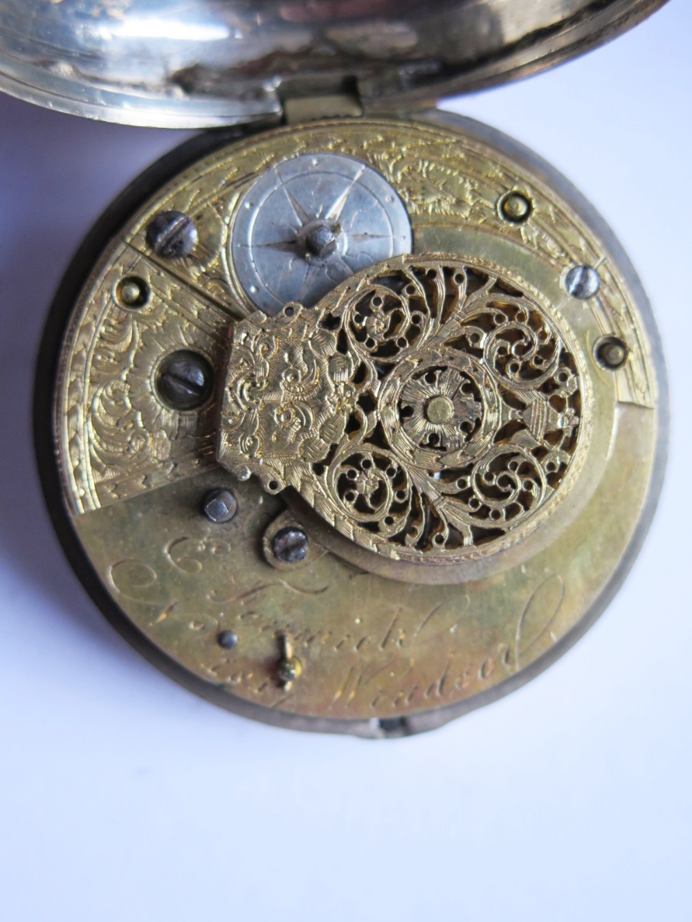 A George III Silver Pair Cased Pocket Watch by E. Fenwick of Windsor, the chain driven fusee - Image 3 of 3