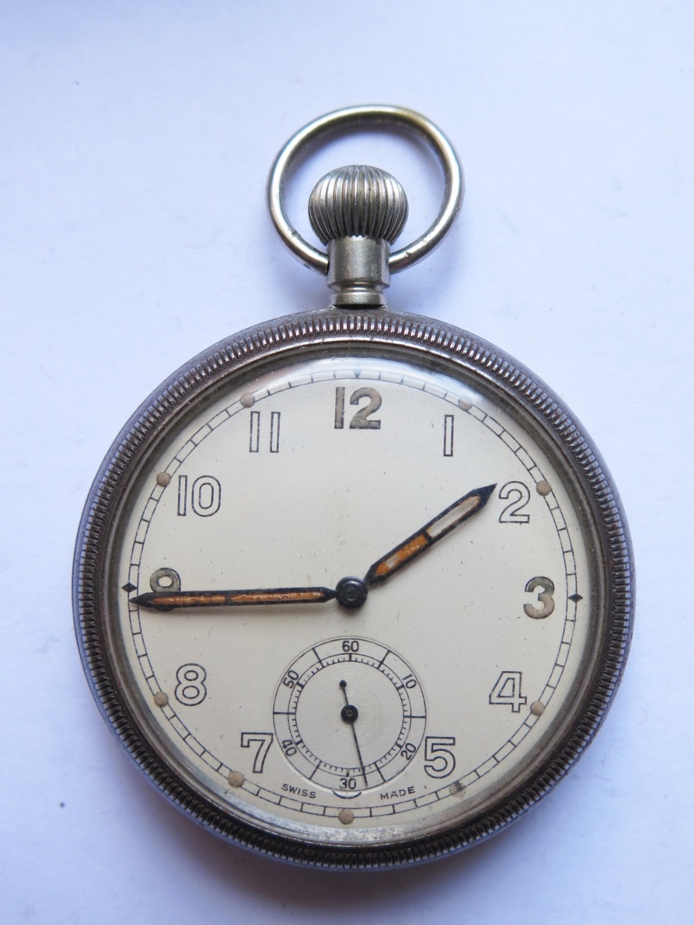 A WWII Military Pocket Watch with Swiss Movement, retailed by Bravingtons, not running