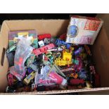 A Box of Playworn Diecast Vehiclesand another box of toys