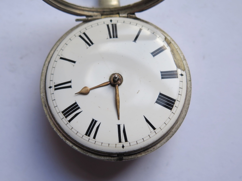 A George III Silver Pair Cased Pocket Watch by E. Fenwick of Windsor, the chain driven fusee - Image 2 of 3