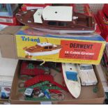 Boxed Tri-ang Derwent Electric 14'' cabin cruiser, Hornby Meccano boat, Meccano parts and Tri-ang