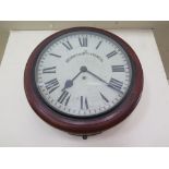 A Devon County Council Mahogany Cased Wall Clock with single fusee movement, 11in. dial