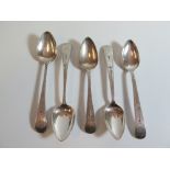 Five Georgian Bright Cut Silver Tea Spoons, two Chester CR, two Chester TW and one other