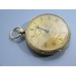 An 18ct Gold Open Dial Pocket Watch with engraved foliate decoration, the single chain driven