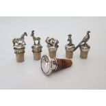 A Pair of WMF Silver Plated Wine Stoppers with pheasant and dog finials, 0.8 silver wine stopper and