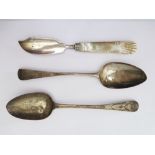 A William IV Silver and Mother of Pearl Butter Knife, Joseph Taylor & John Perry and two George