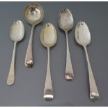 A Pair of William IV Silver Desert Spoons, London 1831, George Wintle, sauce ladle, two other silver