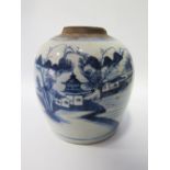 A Chinese Blue and White Ginger Jar with original seal, decorated with scene of house and figures in