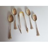 A Victorian Silver Onslow Pattern Set of Four Teaspoons with sugar tongs, London 1887, George Unite