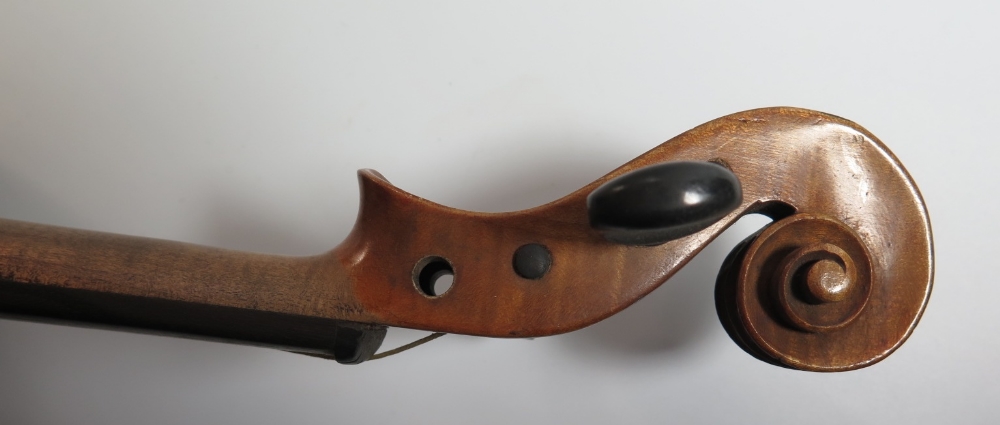 A Violin (14") and bow in case, both unmarked - Image 6 of 7