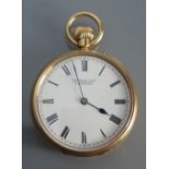 'The Time Day' 18ct Gold Keyless Open Dial Pocket Watch, the enamelled dial marked Russells and