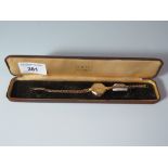 Vertex Revue 9ct Gold Lady's Wristwatch on 9ct gold bracelet and with original box, running