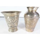 A Peruvian Sterling Silver Vase 15 cm 147 g and .900 vase 206 g