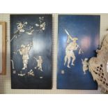 A Matched Pair of Japanese Lacquered, Mother of Pearl and Bone Inlaid Wall Plaques, signed, 75 x