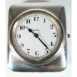 A Sterling Silver Cased 8 Day Watch with French Movement, 8 x 7 cm