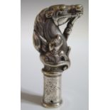 A Nineteenth Century King's Troopers Heavy Silver Plated Cane Handle, 8 cm high