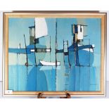 Martin Proctor 2/84, Bohuslan: Swedish West Coast Boats on post moorings, acrylic on board, 49 x