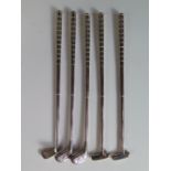 A Set of Five Silver Plated Golf Club Swizzle Sticks