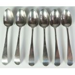 A Set of Six Nineteenth Century Silver Ribbon Back Tea Spoons, marked with lion passant and WS