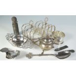 A Pair of Silver Toast Racks, Napkin Ring and other odd silver etc