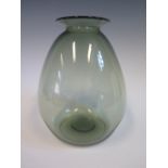 A Keith Murray Green Glass Vase, acid etched mark to base Stevens & Williams, Royal Brierley, 25 cm