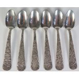 A Set of Six Chinese Silver Teaspoons with foliate decorated handles