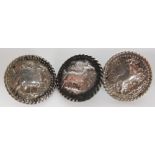 A Set of Three Nineteenth Century Dutch Silver Buttons decorated with horses, London import mark