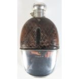 A Victorian Silver and Leather Mounted Hip Flask, Birmingham 1876, L.G