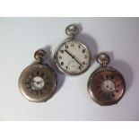 Two Silver Cased Pocket Watches (one running) and Bravingtons Military Watch