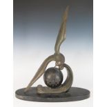 M. Leducci _ A Bronze Seagul Clock, 58 cm