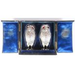 A Victorian Cased Set of Silver Owl Cruets, London 1871, Edward Charles Brown, A/F