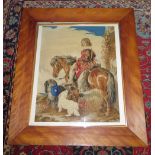 A Nineteenth Century Tapestry depicting young boy on horseback and with dogs and game, 60 x 58 cm