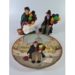 Royal Doulton The Old Balloon Seller HN1315, The Balloon Man HN1954 and The Balloon Man Plate