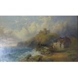 Coastal scene, oil on canvas on board, indistinct signature, nineteenth century English school, gilt