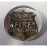 A London & Lancashire Fire Insurance Company Glass Paperweight, 8 cm diam. 415.