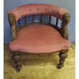 A Fine Victorian Caved Oak Tub Chair with barley twist spindle back, foliate and fluted legs and