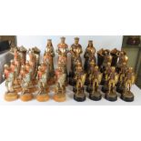 A Rare Anri MONTS ALVAT (King Arthur) carved and painted maple wood Chess set, Kings 273mm and Pawns