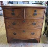 A Walnut and Crossbanded Bow Fronted Chest Drawers with mirror veneered top, 2 + 2, 76(w) x 49(d)