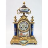 A Nineteenth Century French Gilt Bronze and Sevres? Porcelain Boudoir Clock with Japy Freres