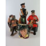 Royal Doulton Cavalier HN2716, Past Glory HN2484, The Foaming Quart HN2162 and Pied Piper