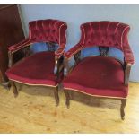 A Pair of Button Back Carved Red Walnut Tub Chairs