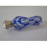 A Victorian Blue Overlay Slice Cut Glass and Silver Topped Scent Bottle, 11 cm