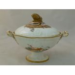 An H & R Daniel porcelain cream bowl and cover, Cusped shape, embossed, with butterfly finial and