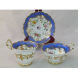 An H & R Daniel porcelain trio, Shrewsbury shape, each piece numbered 4896 in puce or gilt, with a