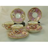 Two H and R Daniel porcelain coffee cups and saucers, First Gadroon shape, decorated with a pink