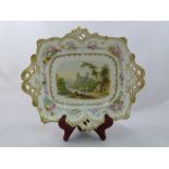 An H & R Daniel rectangular pedestal dish, Pierced or Queens shape, with shell and scroll rim,